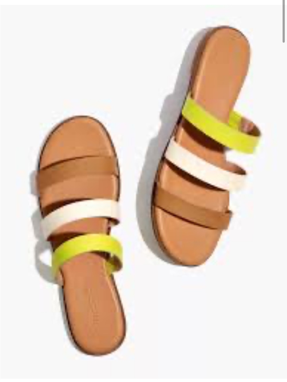 Women 7.5 Madewell L6000 Ilana Slide Sandals Color Block Leather + Box Citron